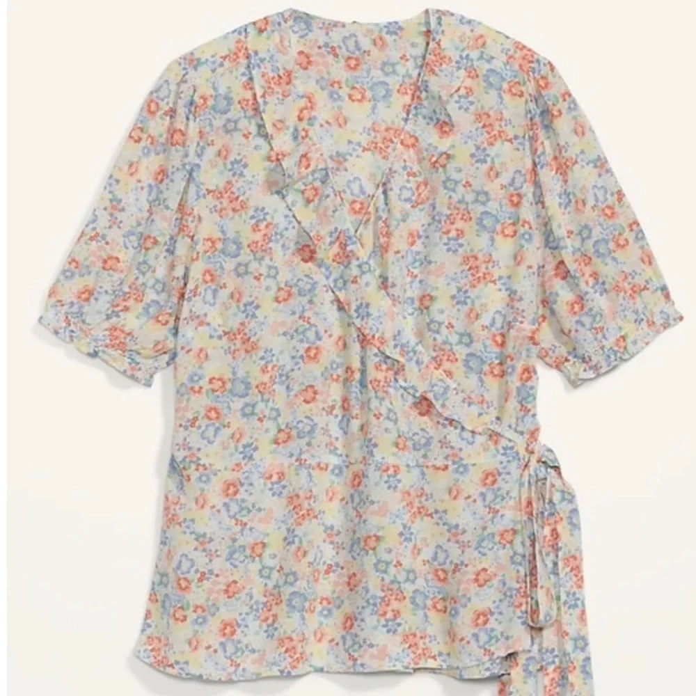 Old Navy Tie Wrap Surplice Floral Short Sleeved Puff Sleeve Blouse Sz L
